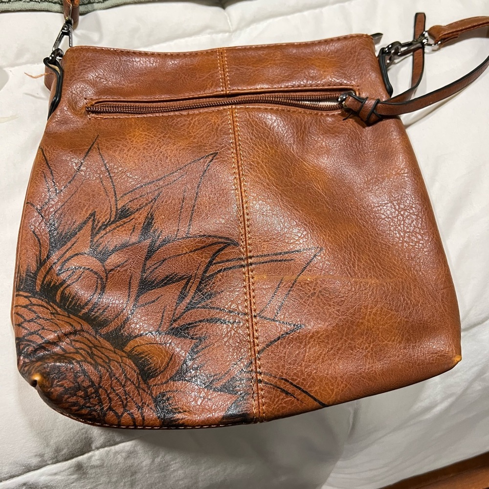 OOAK hand painted.  Floral-Print Leather Crossbody Bag with Adjustable Strap